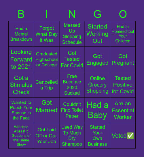 JUMANJI 2020 BINGO Card