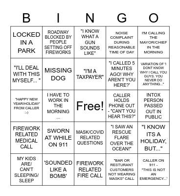 MAUI 911 NEW YEAR'S EVE BINGO Card