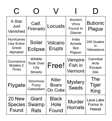 OH COME ON, 2020 Bingo Card