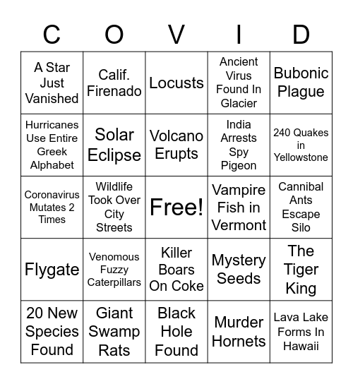 OH COME ON, 2020 Bingo Card