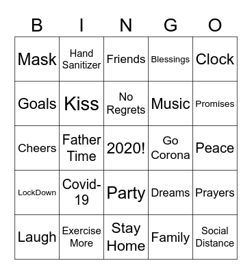 New Year's Eve - Good Bye 2020!! Bingo Card