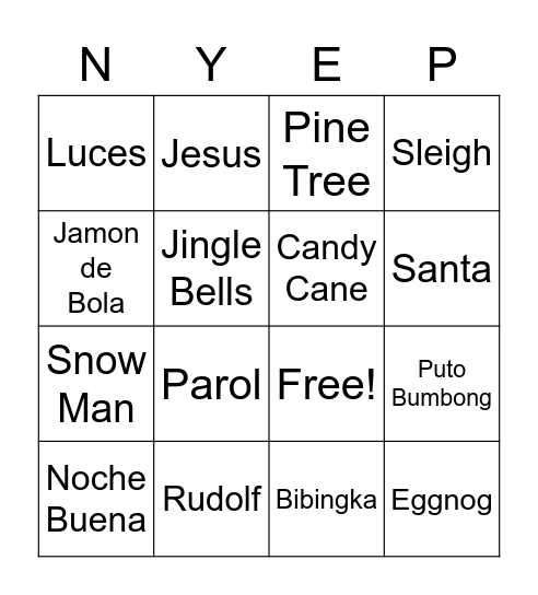 New Year's Eve Party Bingo Card