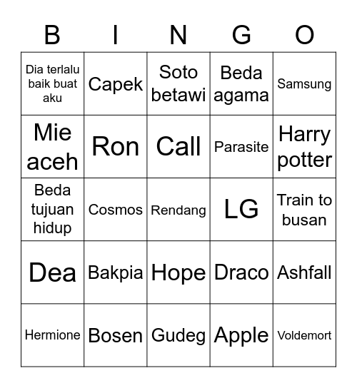 Untitled Bingo Card