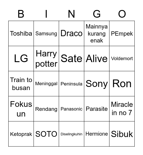 Bank Bingo Card