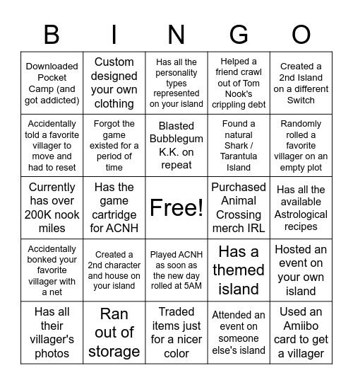 Animal Crossing Bingo Card Animal Crossing Bingo Card