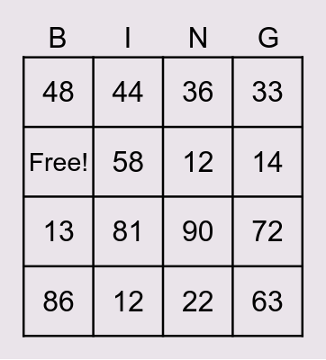 new years eve prize Bingo Card