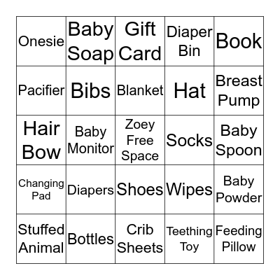 Baby Shower Bingo Card