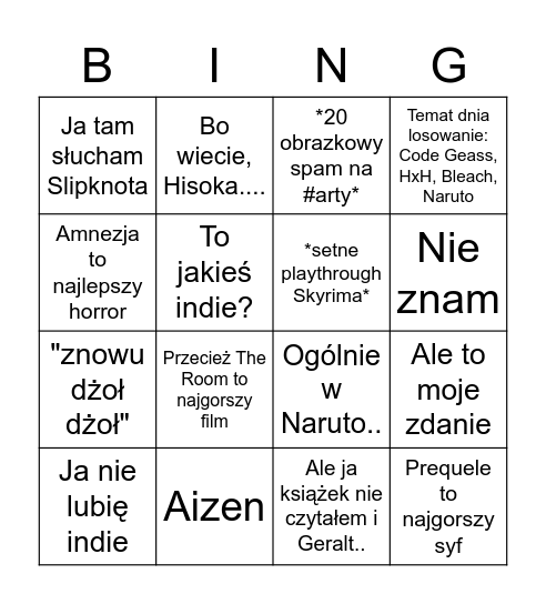 Xen Bingo Card