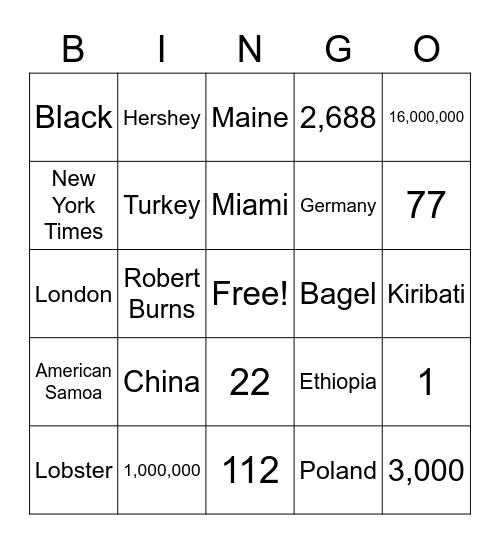 New Year Trivia Bingo (Round 2) Bingo Card