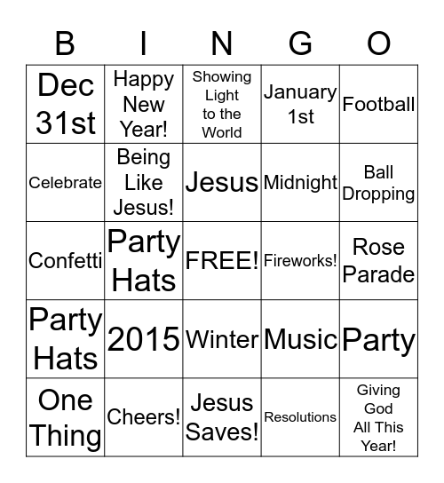 Happy New Year 2015 Bingo Card