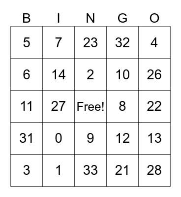 CSI Division Bingo Card