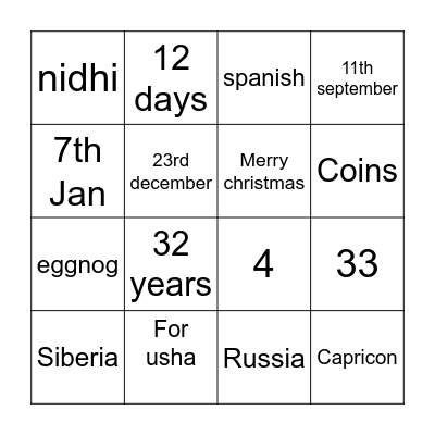 Untitled Bingo Card