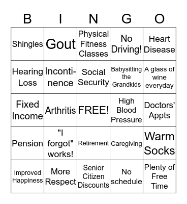 The Aging Izanette Bingo Card