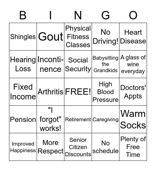 The Aging Izanette Bingo Card