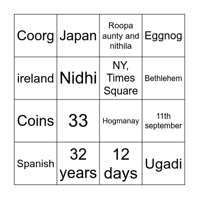 Untitled Bingo Card