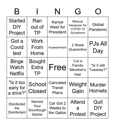 Bye 2020 Bingo Card