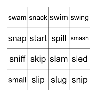 S Blends Sight Words Bingo Card