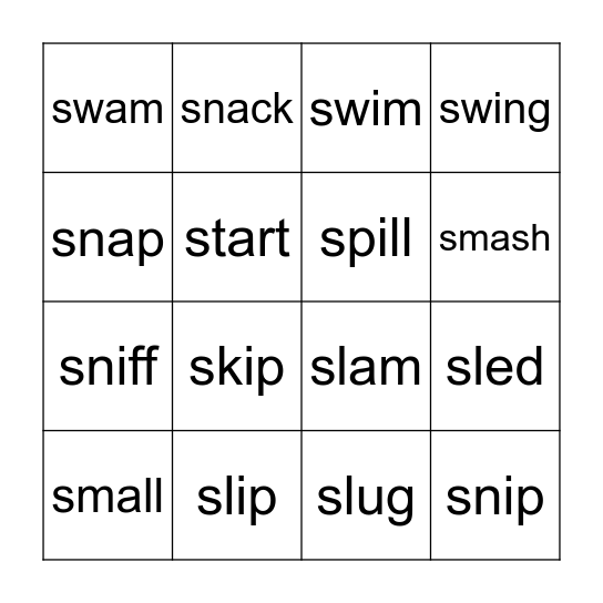 S Blends Sight Words Bingo Card