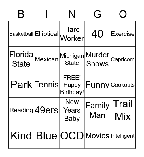 Happy 40th Birthday! Bingo Card