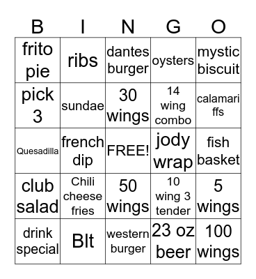 Server Contest Bingo Card