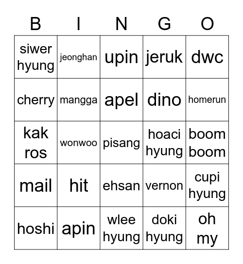 Punya Iden Gantenk Bingo Card