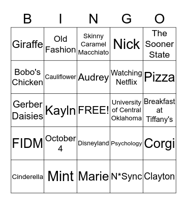 ALL ABOUT MARISSA Bingo Card
