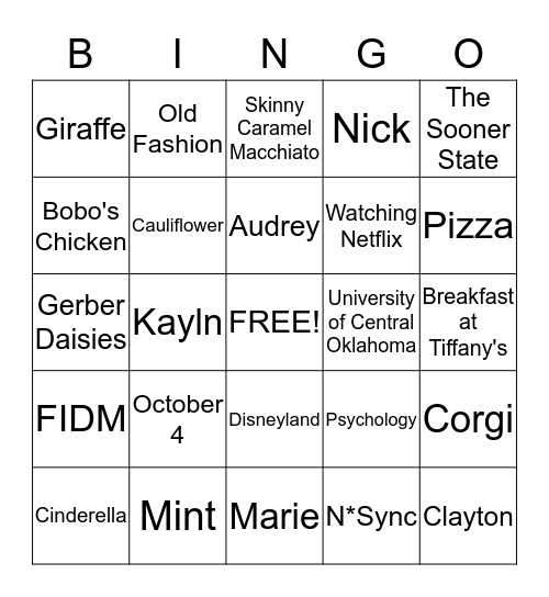 ALL ABOUT MARISSA Bingo Card