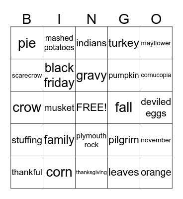 thanksgiving Bingo Card