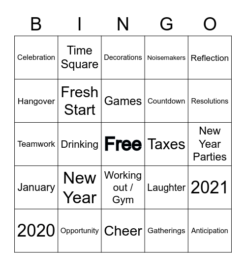 New Year Bingo Card