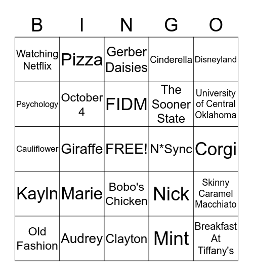 ALL ABOUT MARISSA Bingo Card