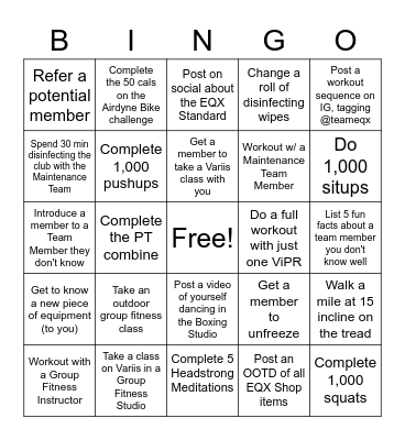 Anthem Row Jan 2021 BINGO Challenge Bingo Card