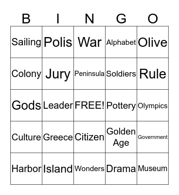 Ancient Greece Bingo Card