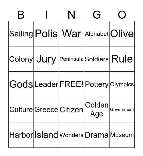 Ancient Greece Bingo Card