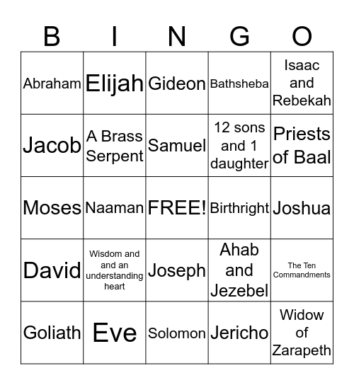 Old Testament Review Bingo Card