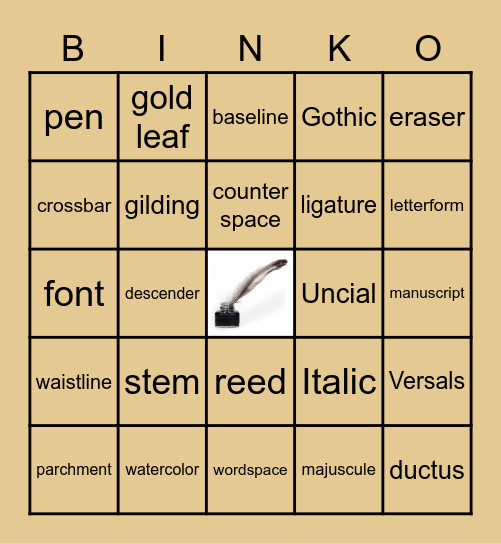 Calligraphy B-INK-O Bingo Card