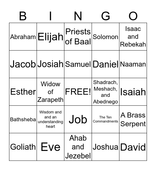 Old Testament Review Bingo Card