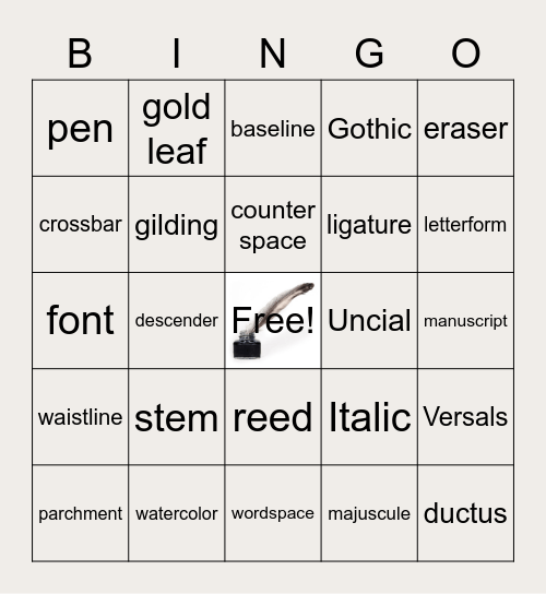 Calligraphy B-INK-O Bingo Card