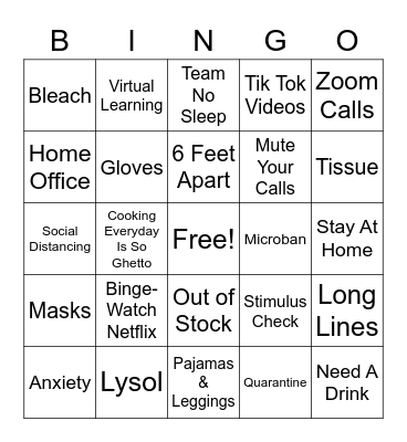 Pandemic Madness Bingo Card