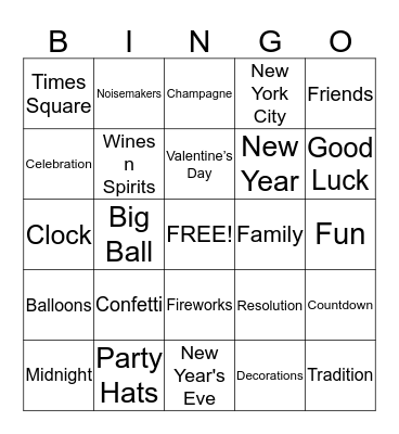 New Years Day Bingo Card