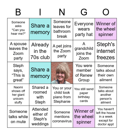 Stephanie's 70th Bingo Card