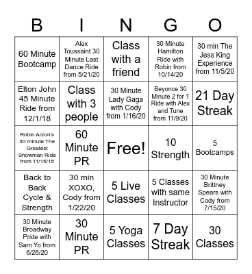 Peloton Bingo! Bingo Card
