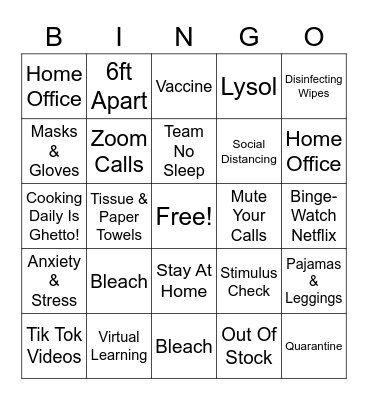 Pandemic Madness Bingo Card