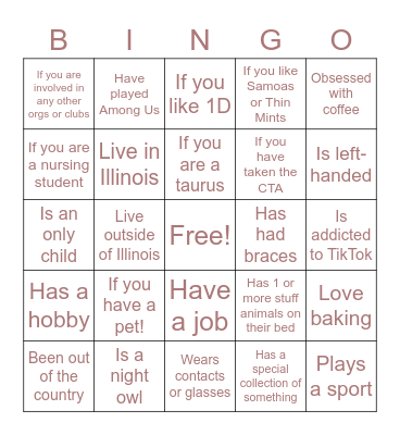 Get-to-know you Bingo! Bingo Card
