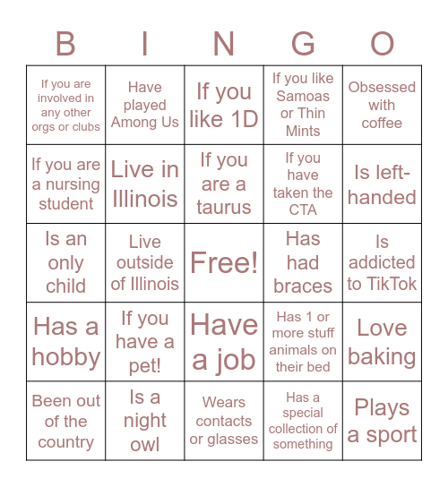 Get-to-know you Bingo! Bingo Card
