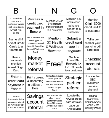 Arvest Bingo Card