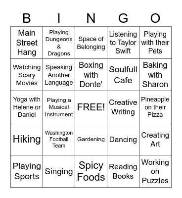 Main Street New Year's Bingo Card