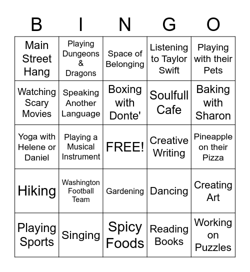 Main Street New Year's Bingo Card