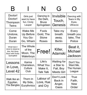 New Year's Eve Name that Tune Bingo Card