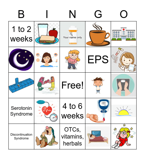 Match the Drug with the Side Effects! Bingo Card