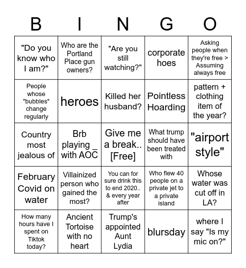 2020 Bingo Card